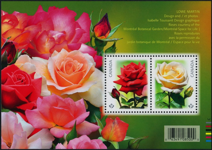 (№2014-188) Блок марок Канада 2014 год &quot;Сувенирный лист розы&quot;, Гашеный